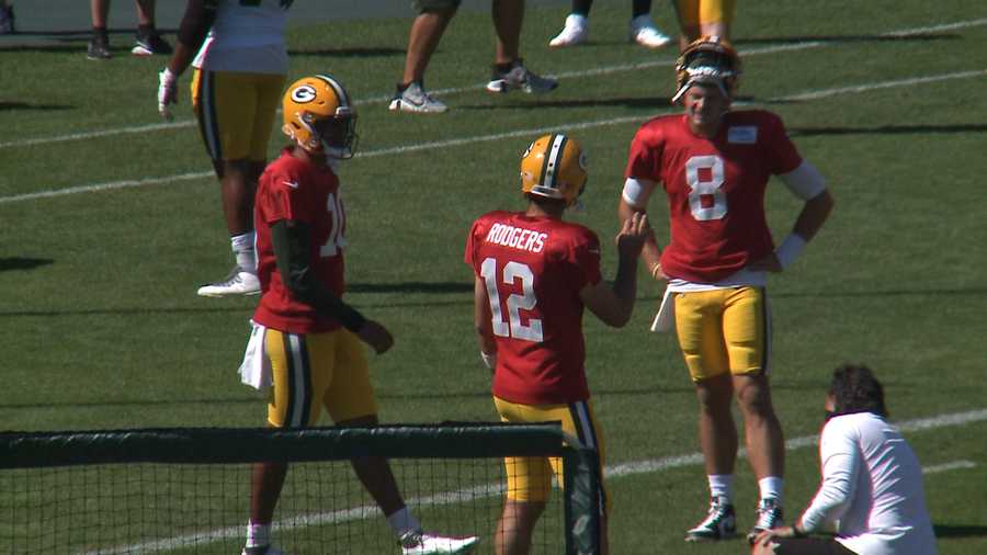 A photo of Green Bay Packers QBs Aaron Rodgers and Jordan Love