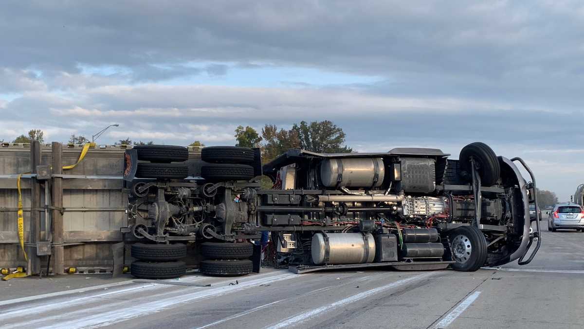 Overturned semi causes delays on I-65 in southern Indiana
