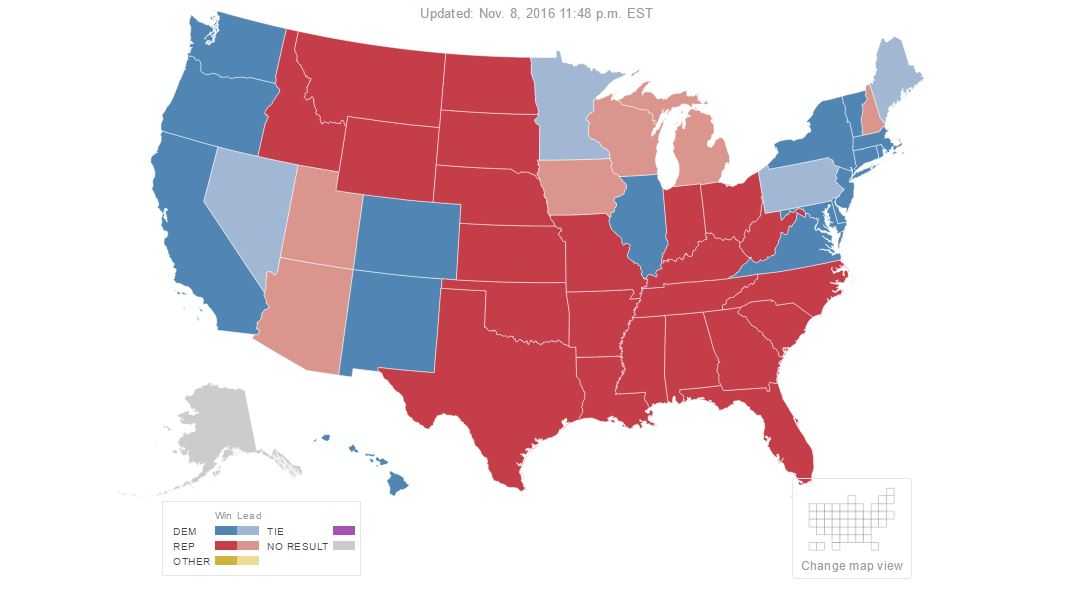 2016 Primary Election Results By State Map - Map