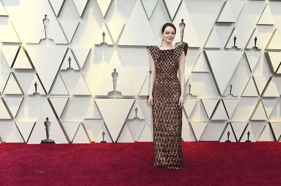 Emma Stone arrives at the Oscars on Sunday, Feb. 24, 2019, at the Dolby Theatre in Los Angeles. (Photo by Jordan Strauss/Invision/AP) Emma Stone arrives at the Oscars on Sunday, Feb. 24, 2019, at the Dolby Theatre in Los Angeles. (Photo by Jordan Strauss/Invision/AP)