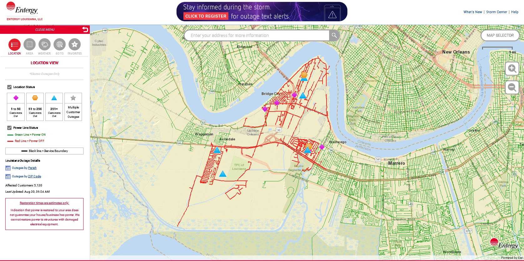 Entergy Power Restored To Over 4 000 In Jefferson Parish   Entergy Outage 1567164475 