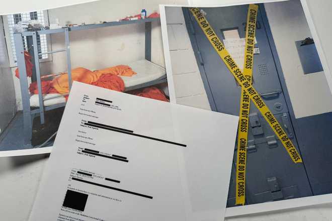 An email that was included in the U.S. Department of Justice release of the Jeffrey Epstein files is photographed Friday, Jan. 30, 2026, and shows the cell where Epstein was found unresponsive.