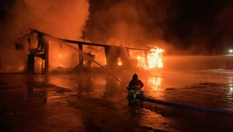 Fire destroys garage in Fort Fairfield Sunday.