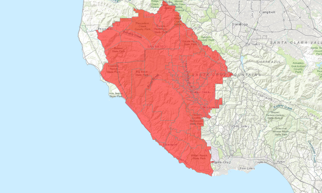 Evacuation areas in Santa Cruz County, August 19 @ 11 p.m.