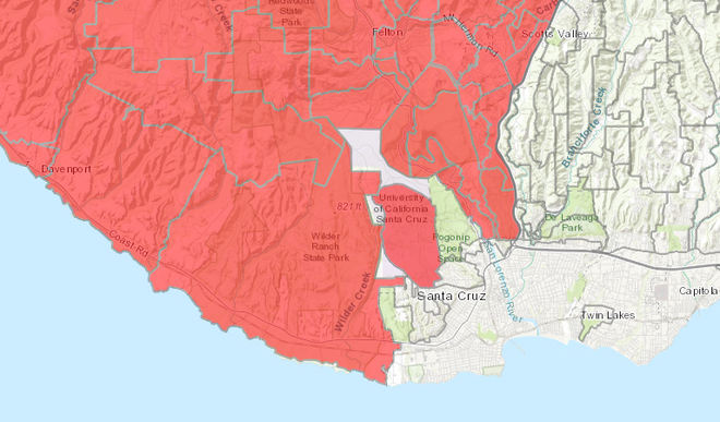 Santa Cruz County evacuation map, Aug 20 @ 8:40p.m.