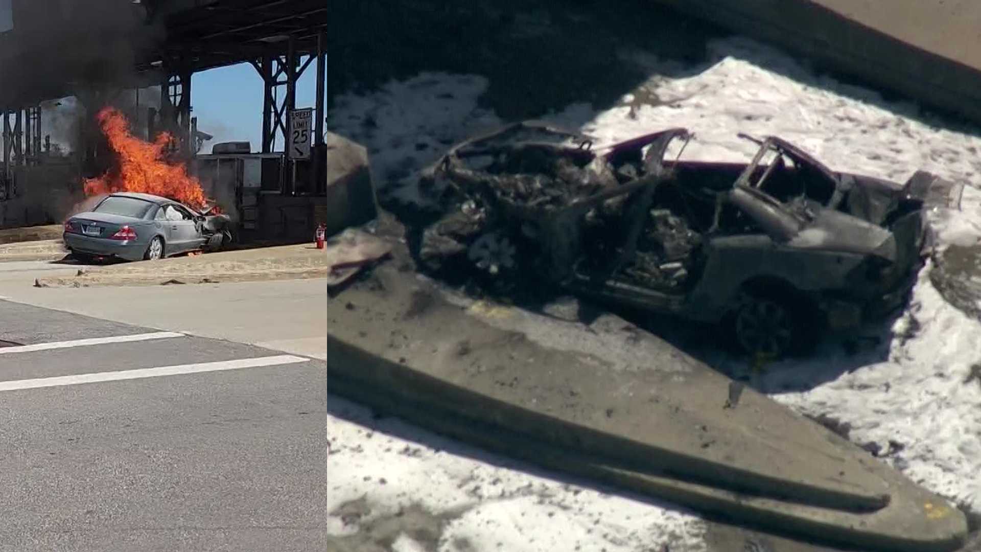 Vehicle crashes into New Hampshire toll plaza, catches fire - Vimarsana News