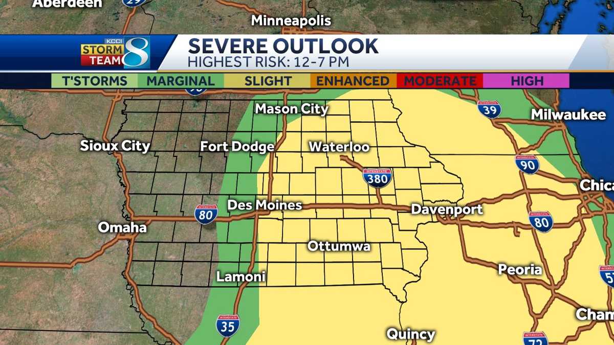 Severe storm potential shifts to the east