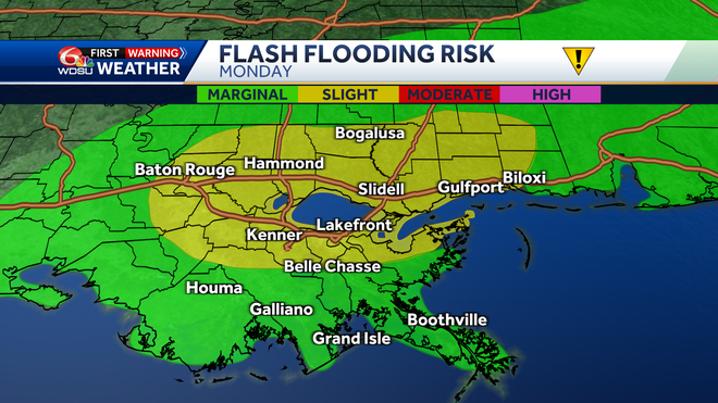 Danger of flash flooding on Monday