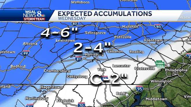 Expected snow accumulations on 25, 2023