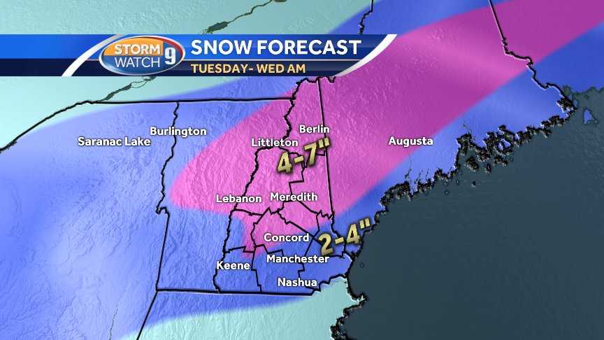 Several inches of snow possible Tuesday in NH