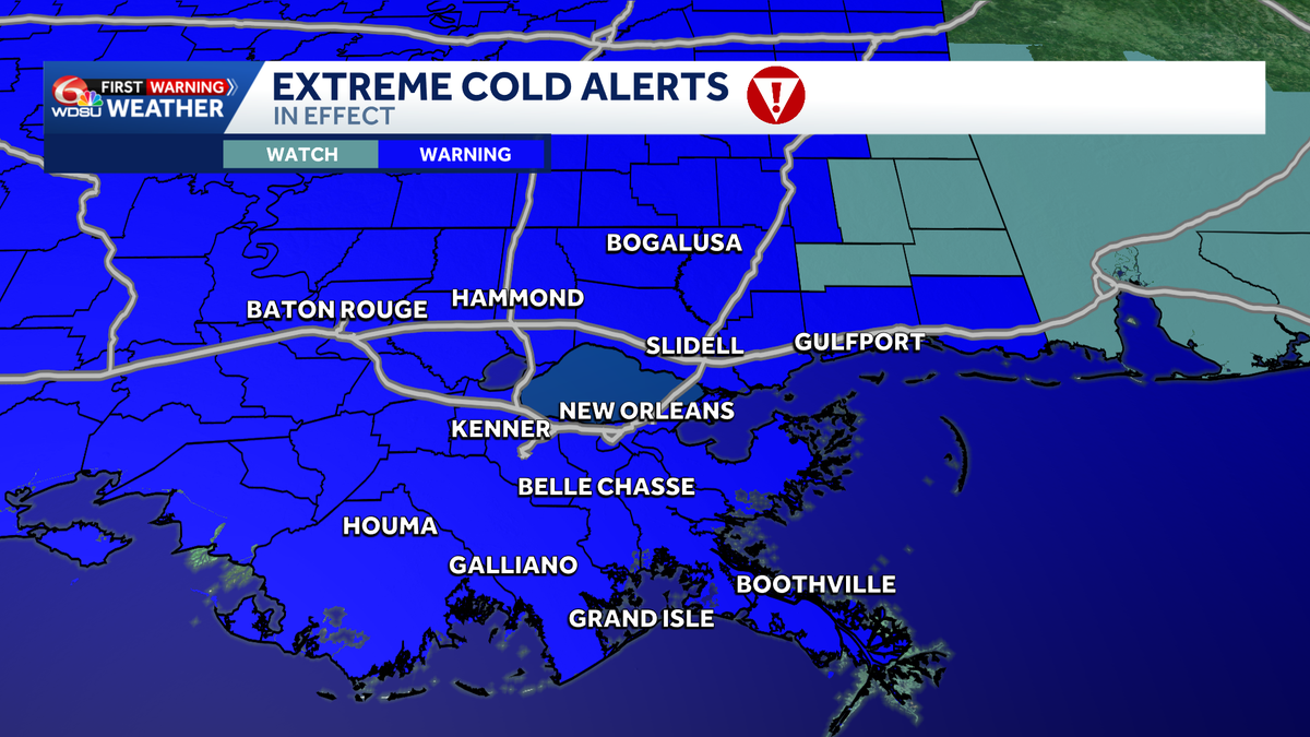 Extreme Cold Warning for all of southeast Louisiana