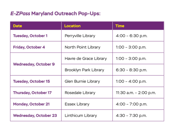 E-ZPass Maryland Outreach Pop-Ups