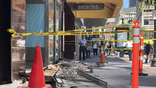 Front facade of Massachusetts business collapses onto sidewalk