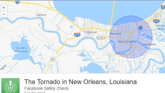 Facebook Activates Safety Check Feature Following New Orleans Tornadoes