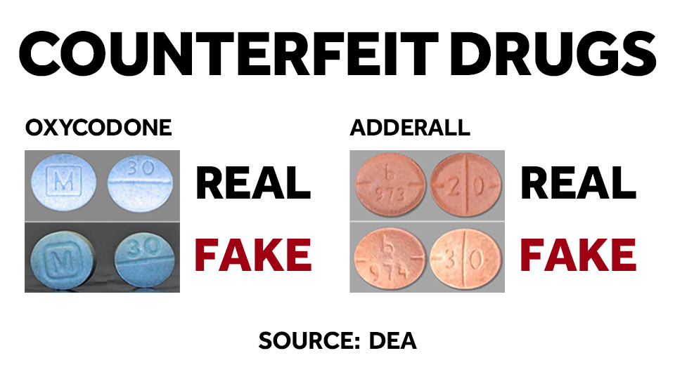 DEA fake Oxycodone Adderall pills fentanyl meth drug overdose deaths