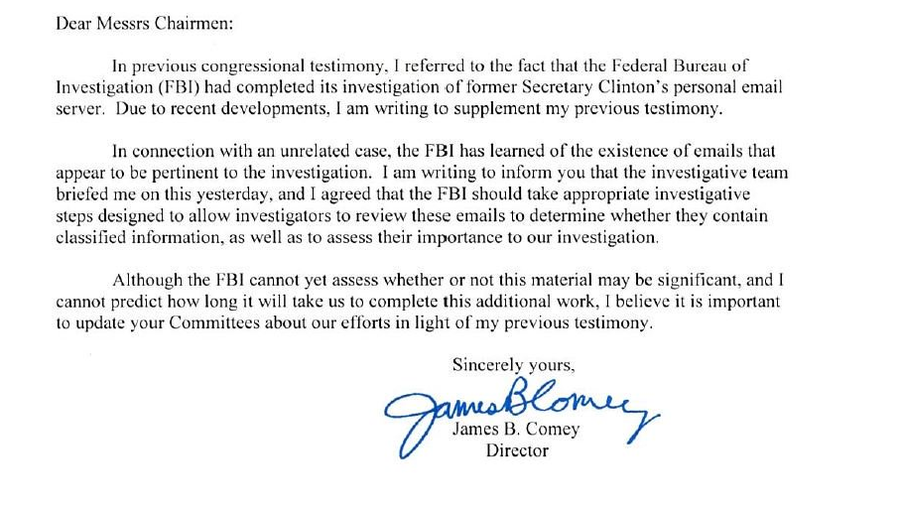 Letter from FBI Director James B. Comey to members of Congress