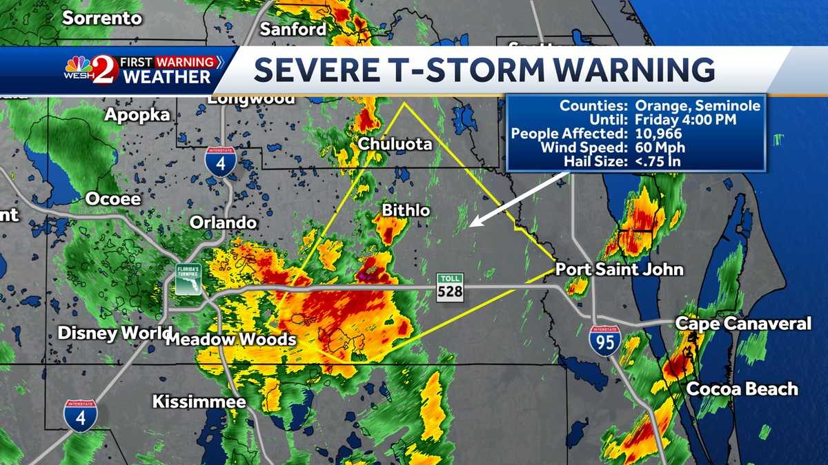 Severe thunderstorm warning issued for Orange, Seminole