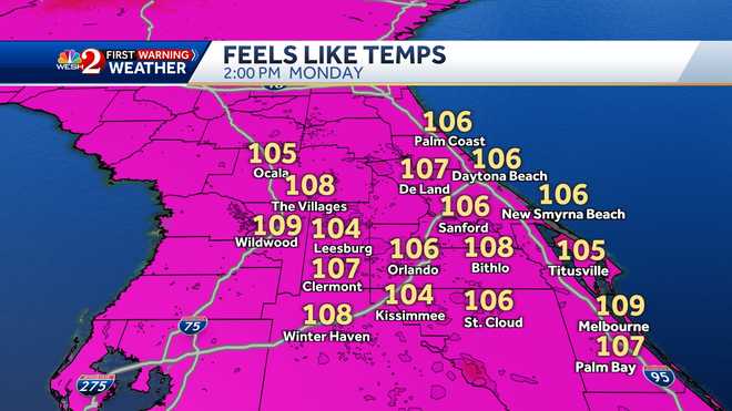 Heat index reaching up to 112 in parts of Central Florida