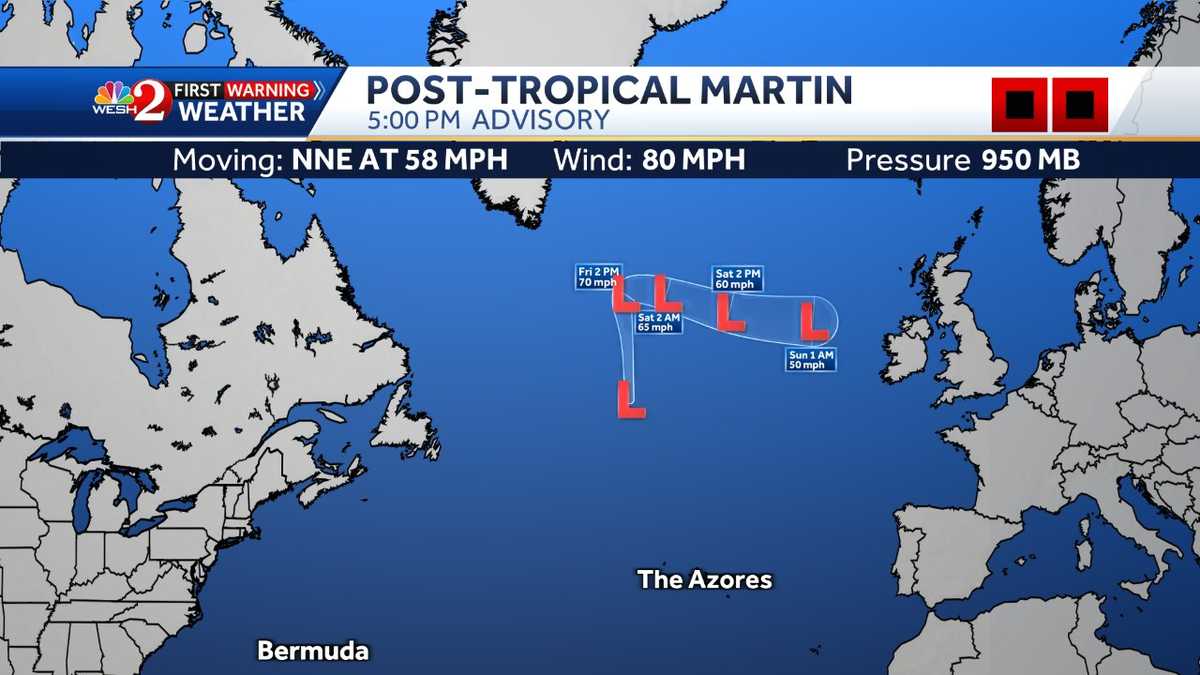 Martin weakens to post-tropical cyclone - WESH 2 Orlando