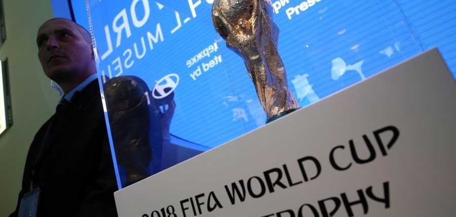The FIFA World Cup Trophy is on display as part of the exhibition The History Makers presented by FIFA Partner Hyundai and hosted by the FIFA World Football Museum at the Hyundai Motorstudio Moscow at Novy Arbat (New Arbat) Street ahead of the forthcoming FIFA World Cup Russia 2018. Vladimir Gerdo/TASS