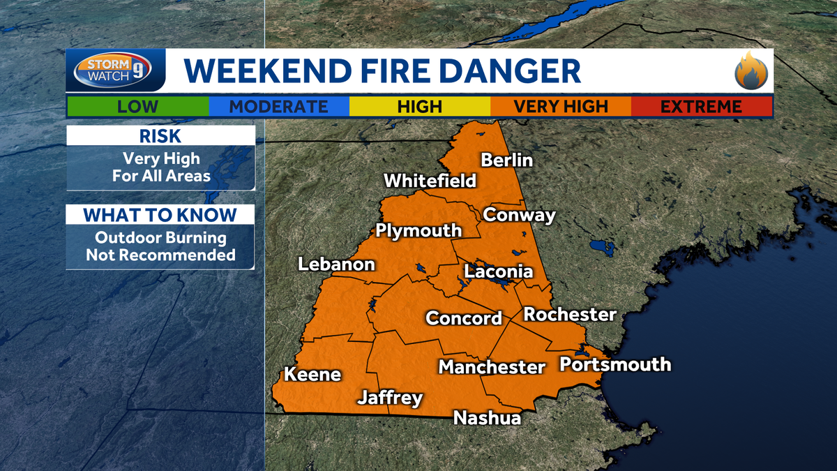 Fire danger very high across New Hampshire; Erin strengthens to major hurricane