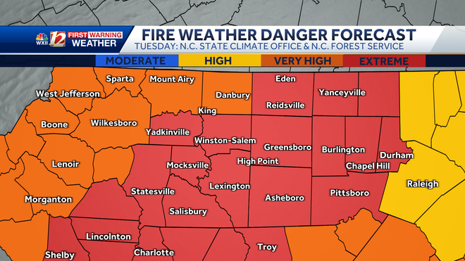 Fire weather risk forecast for Tuesday