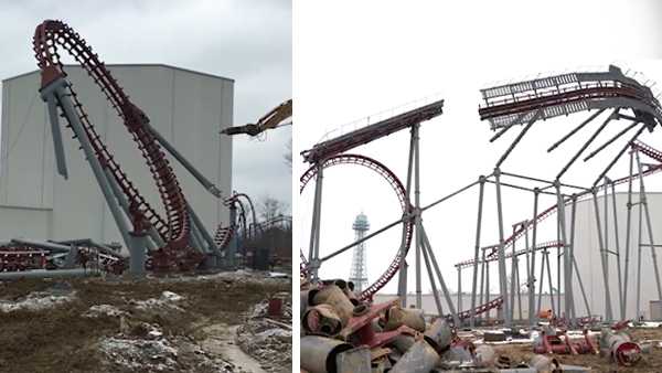 Video Kings Island s Firehawk roller coaster comes crashing down