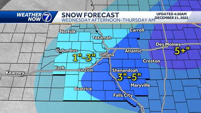 Snow forecast for Wednesday Thursday Omaha