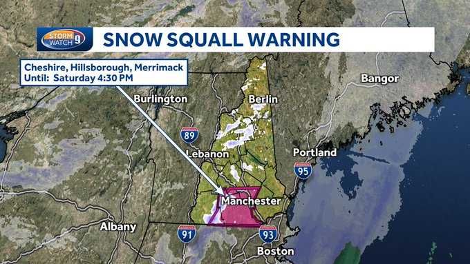 Dangerous travel probable Saturday as snow squalls transfer across NH