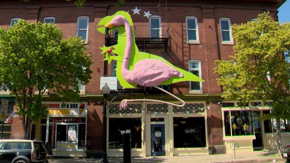 Big flamingo formerly hung above Caf Hon in search of new home