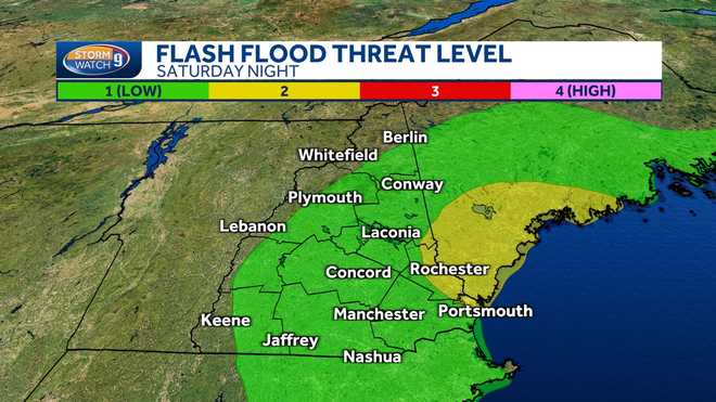 Flash flooding possible in parts of New Hampshire on Saturday night