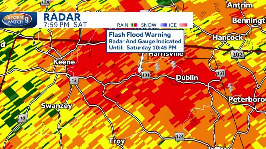 Cheshire County, Hillsborough County under flash flood warning