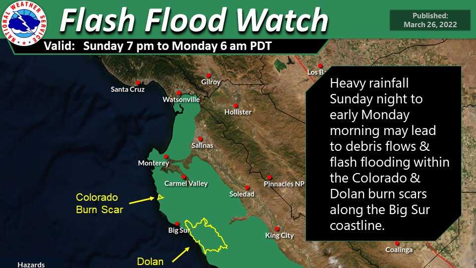 Flash flood watch in effect for burn scars along the Big Sur coastline