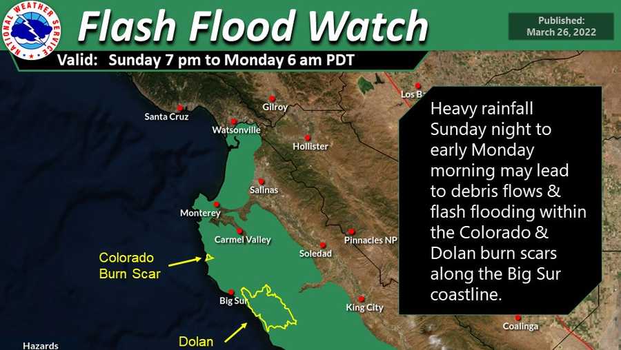 Flash flood watch in effect for burn scars along the Big Sur coastline