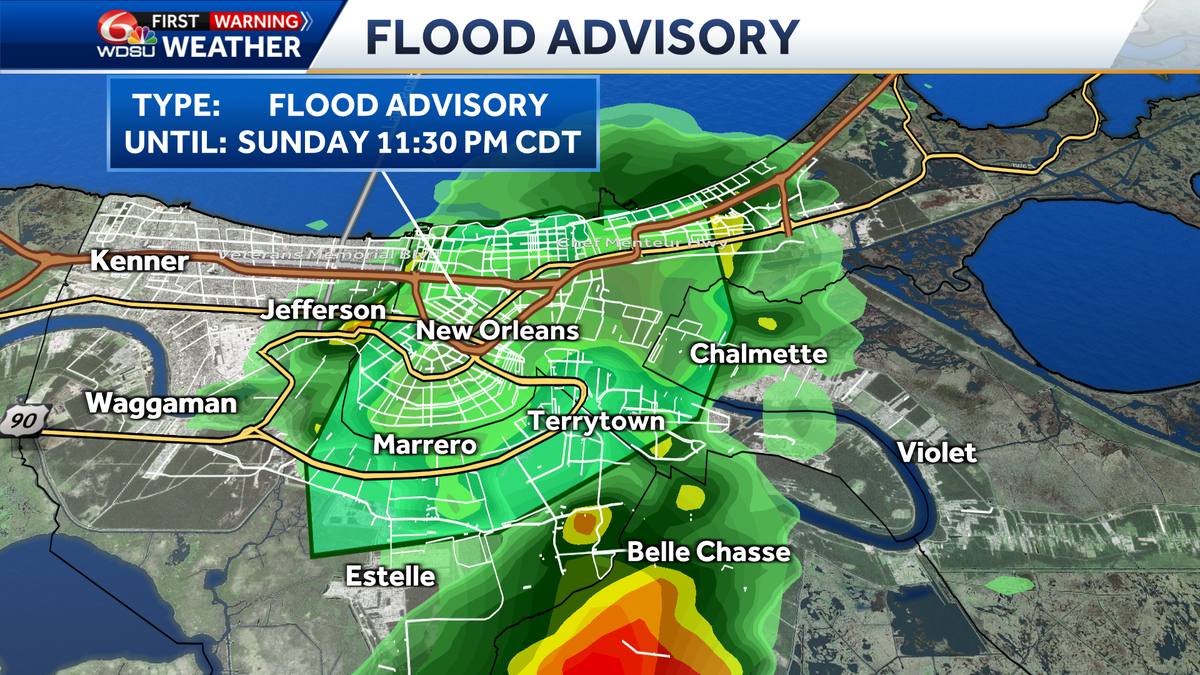New Orleans weather flood advisory flash flooding heavy rain