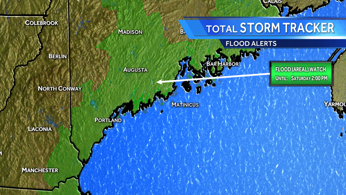 Heavy rain triggers flood watch for much of Maine