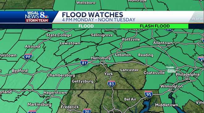 Flood watch in effect for parts of central Pennsylvania