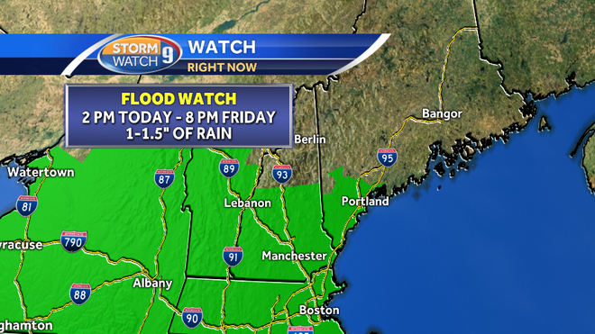 Flood watch in place; 1-2 inches of rain possible