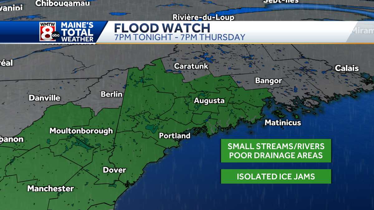 Flood Watch issued ahead of heavy rain moving into Maine