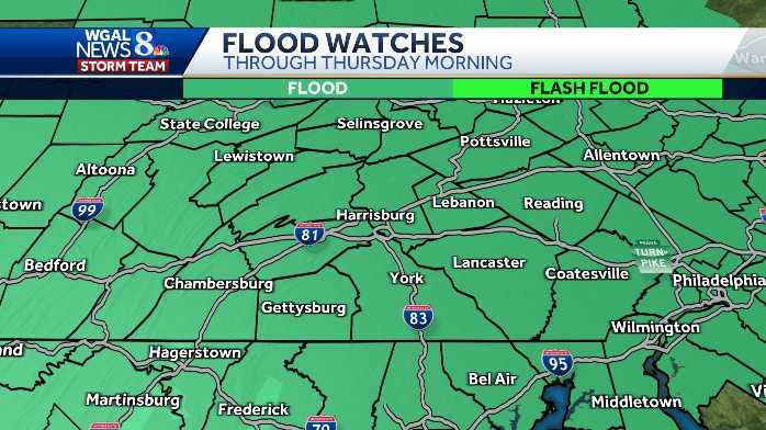 NWS issues flood watches for South Central Pennsylvania