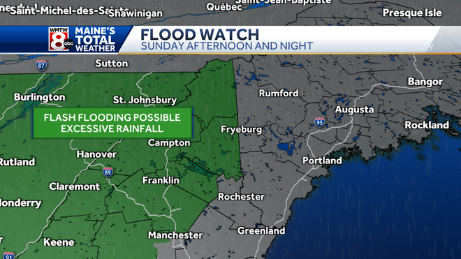 Cloudy and damp today, flood watch in NH