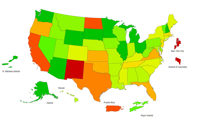 cdc map for flu risk