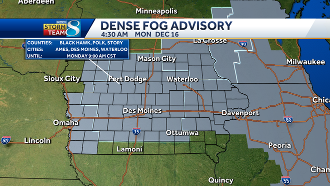 Dense fog is recommended for most of Iowa until 9 a.m