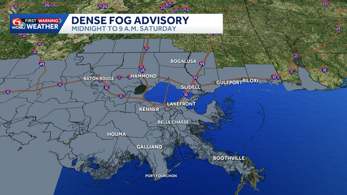 National Weather Service issues dense fog advisory for southeast Louisiana, southern Mississippi