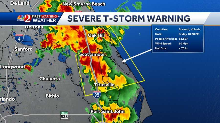 Severe thunderstorm warning issued in Brevard, Volusia counties