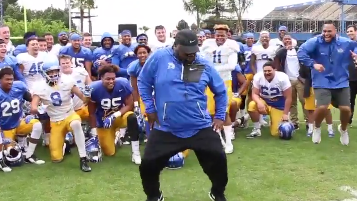 Football coach shows off moves to ‘U Can’t Touch This’ by MC Hammer