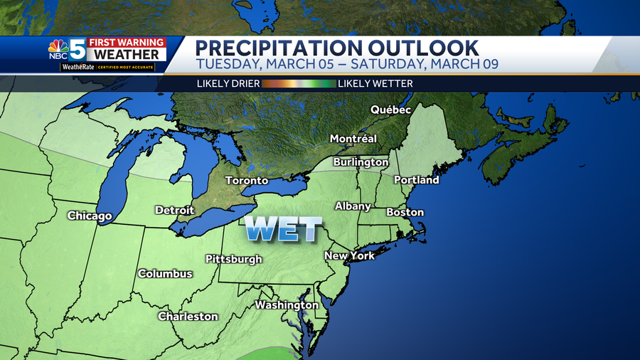 Beginning of March looks to be mild but wet in Vermont New York