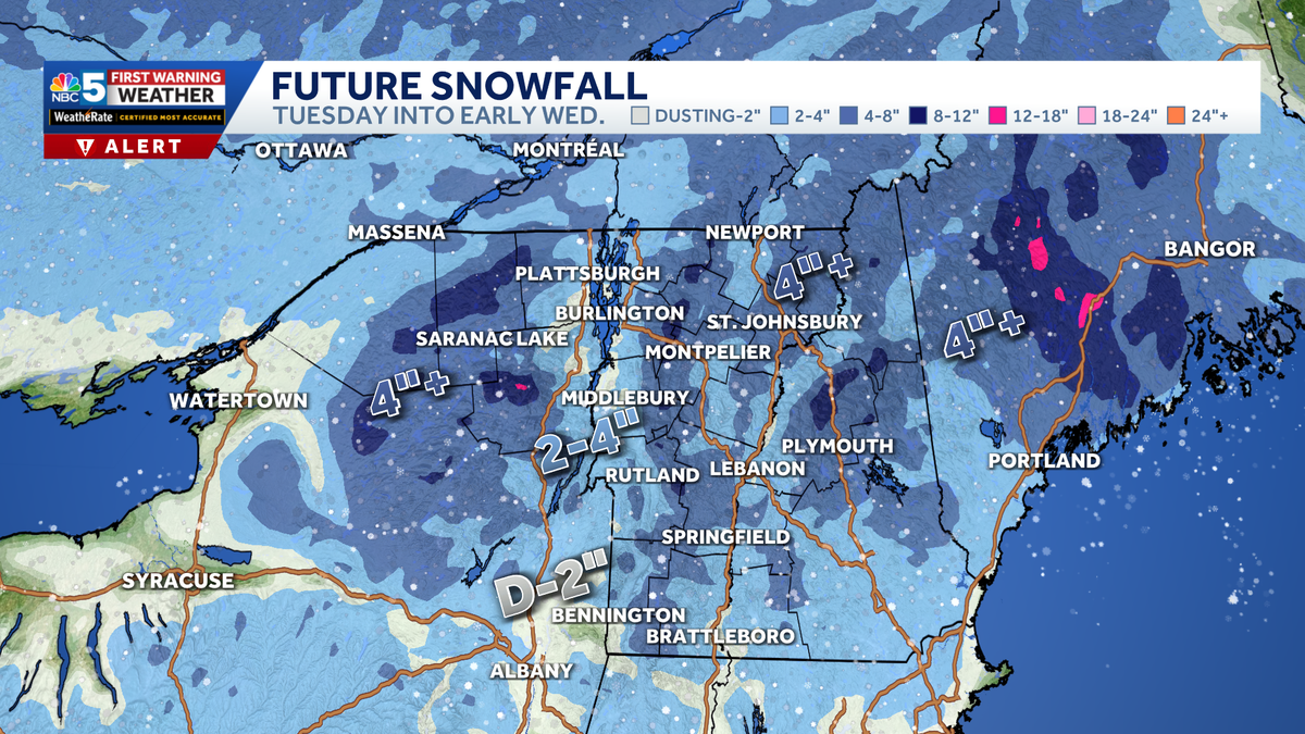 Slippery travel in Vermont, New York Tuesday with widespread snow expected