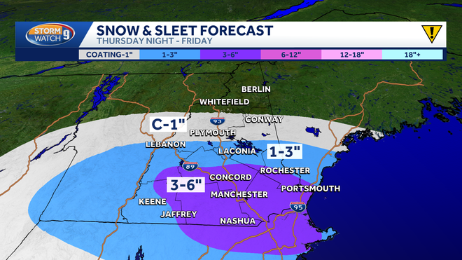 snow, sleet forecast as of 3-5-26
