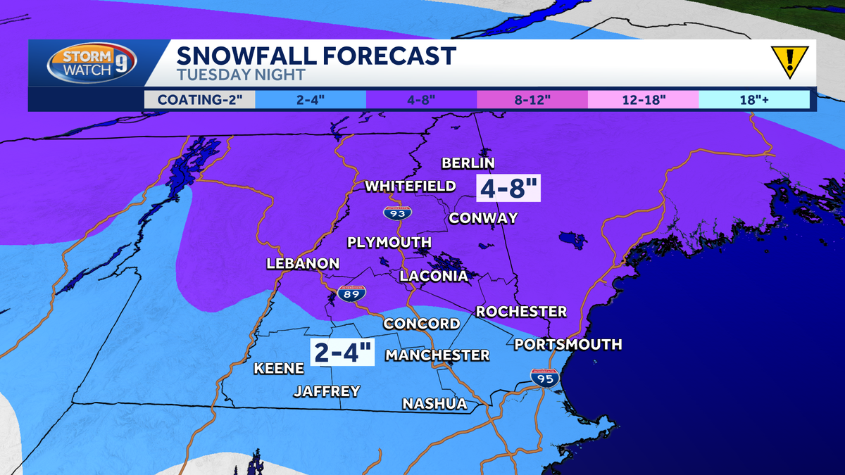 New Hampshire to see snow Tuesday night, higher totals likely in central, northern areas